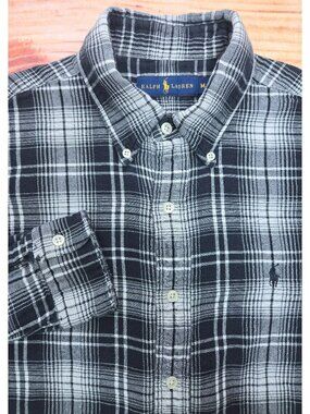 Ralph Lauren Mens Black Plaid Long Sleeve Shirt Medium